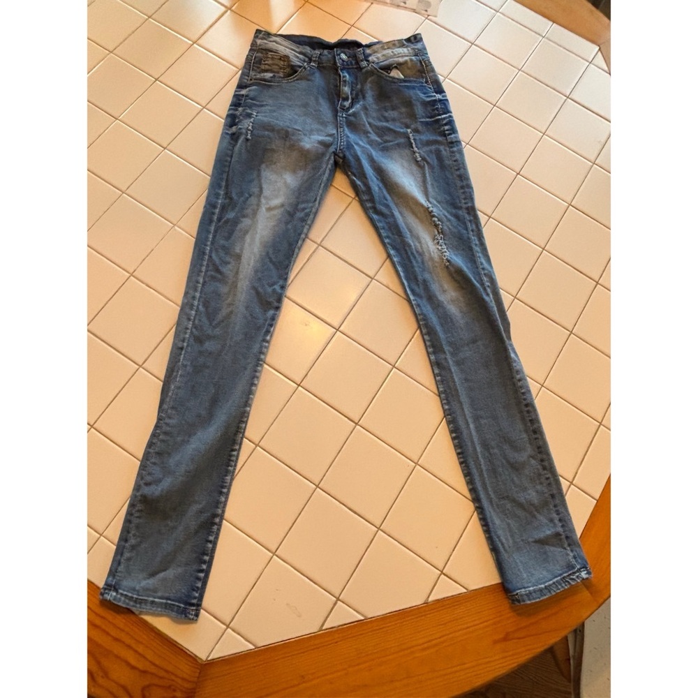 Blue Skinny Jeans Medium Wash Classic Style womens size small casual distressed